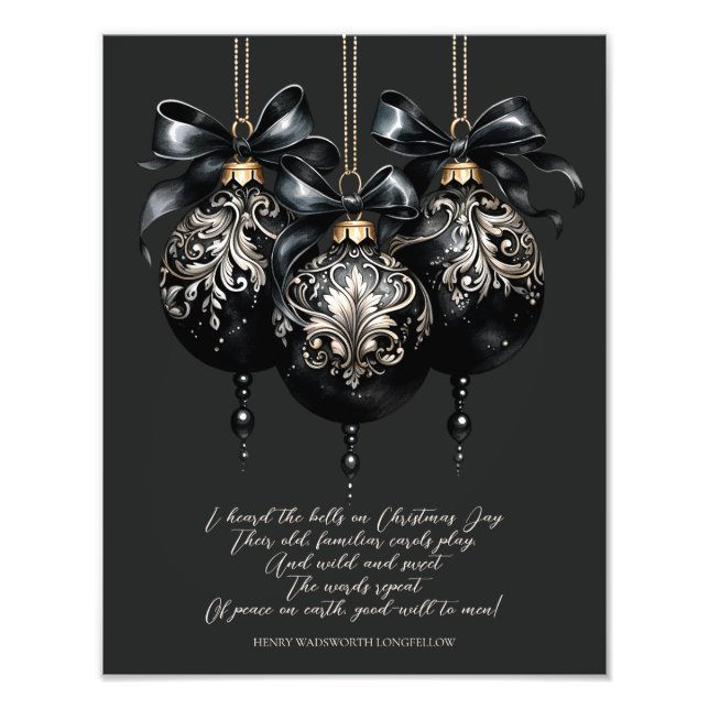 Elegant black gold baubles luxury Christmas poem Photo Print (Front)