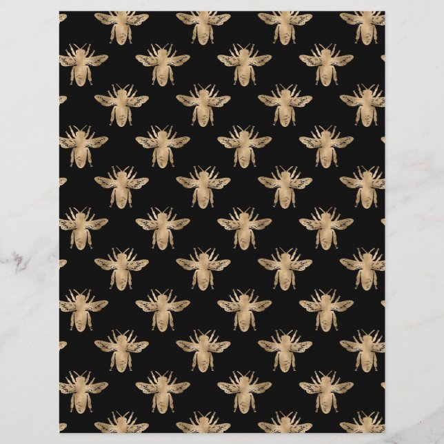 Elegant Black Gold Bees Pattern Scrapbook Paper (Front)