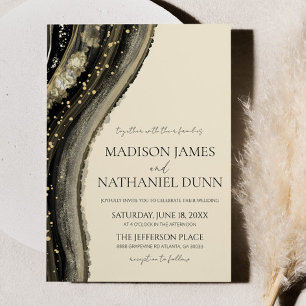 Elegant Black Gold Beige Agate Wedding Invitation