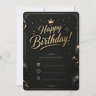 Elegant Black & Gold Birthday Invitation Luxury