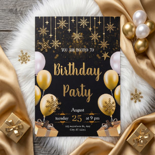Elegant Black & Gold Birthday Party Invitation