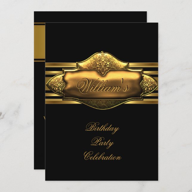 Elegant Black Gold Birthday Party Mens 60th Invitation (Front/Back)