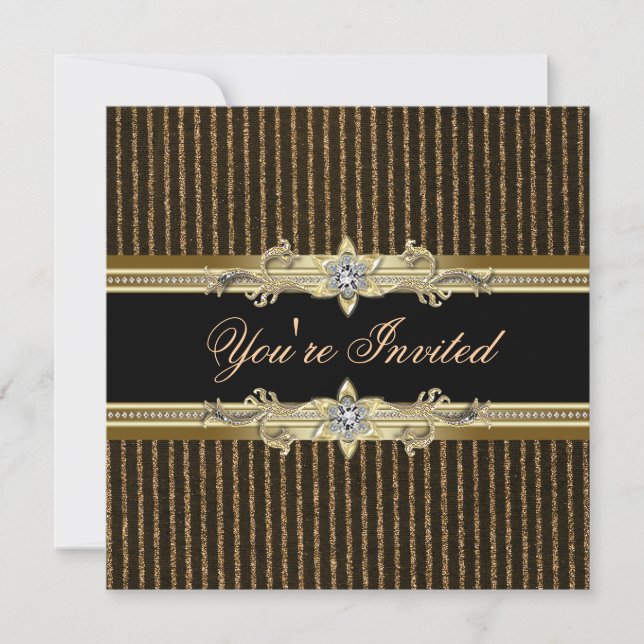 Elegant Black Gold Black Tie Party Invitations (Front)