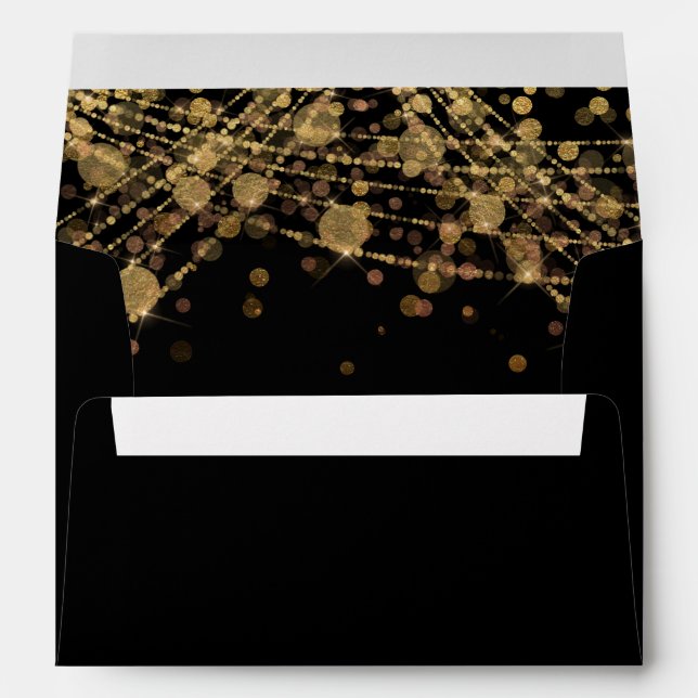 Elegant Black Gold Bokeh String Lights  Envelope (Back (Bottom))