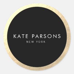 Elegant Black Gold Border Classic Round Sticker
