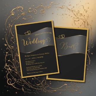 Elegant Black Gold Border Wedding Invitation