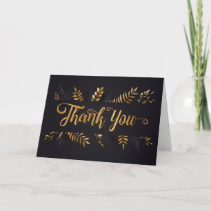 Elegant Black Gold Botanical Blank Thank You Card