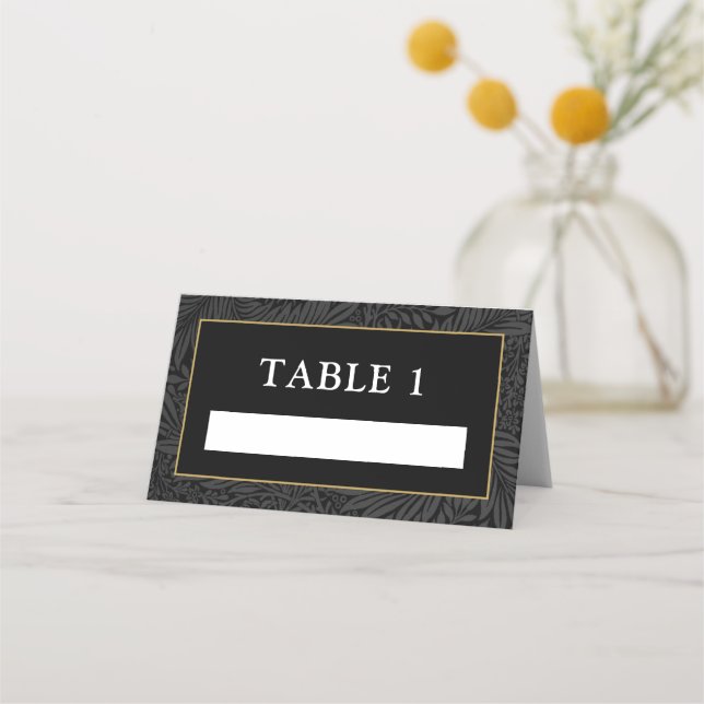 Elegant Black Gold Botanical Place Card (Front)