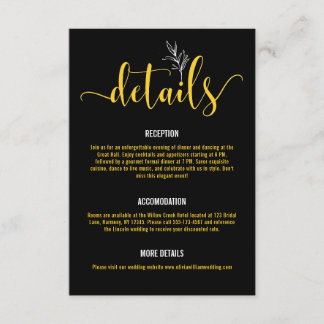 Elegant Black & Gold Botanical Wedding  Enclosur Enclosure Card