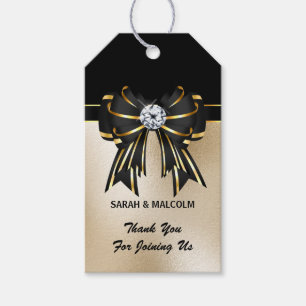 Elegant black gold bow diamond chic favour gift tags