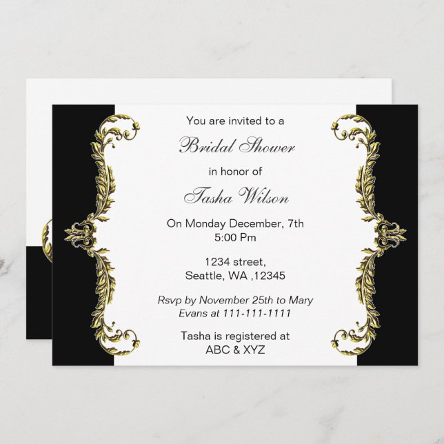 Elegant black gold Bridal Shower Invites (Front/Back)