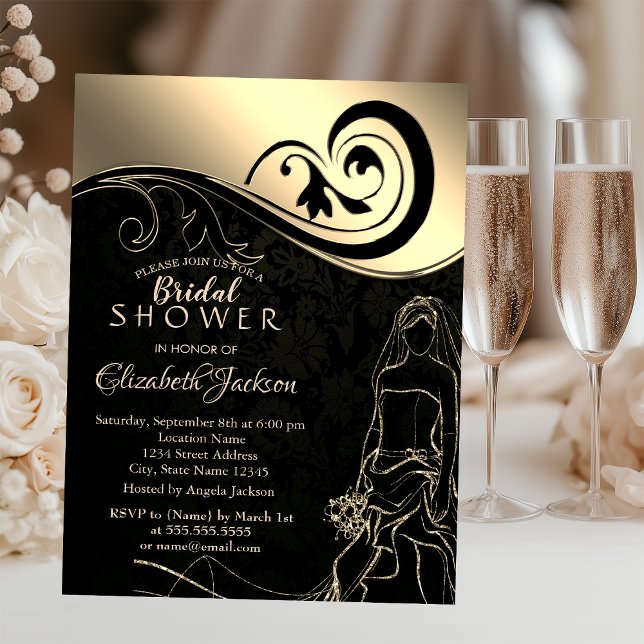 Elegant Black, Gold Bride, Bridal Shower Invitation (Creator Uploaded)