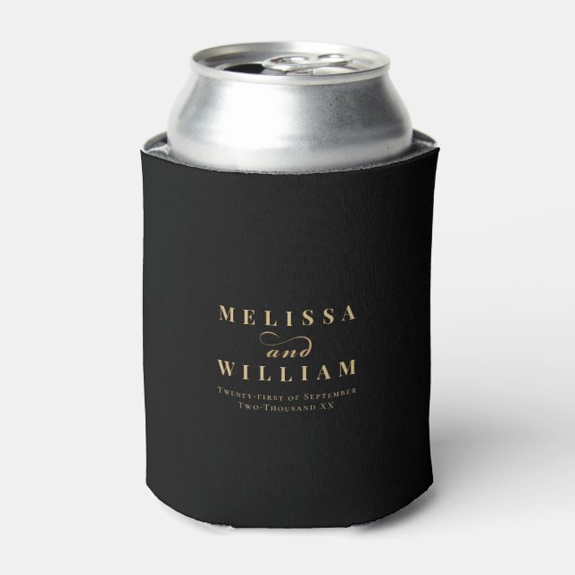 Elegant Black Gold Bride & Groom Wedding Can Cooler (Can Front)