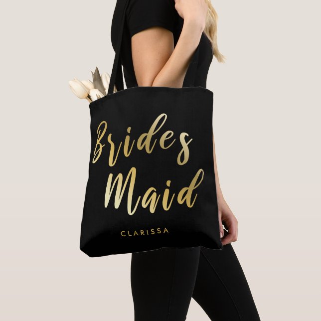 Elegant black & gold bridesmaid tote bag (Close Up)