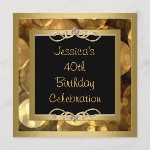 Elegant Black Gold Bubbles Metal Frame Party Invitation