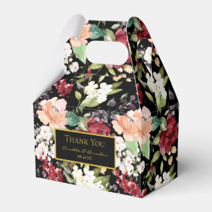 Elegant Black Gold Burgundy Blush Floral Pattern  Favour Box