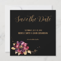 Elegant black gold burgundy sided Save the Date