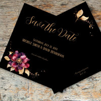 Elegant black gold burgundy sided Save the Date