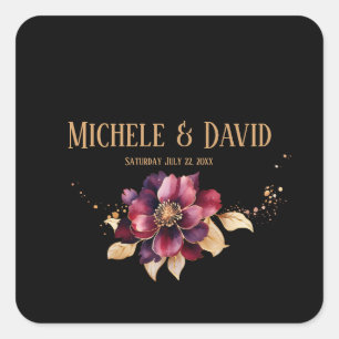 Elegant black gold burgundy square sticker