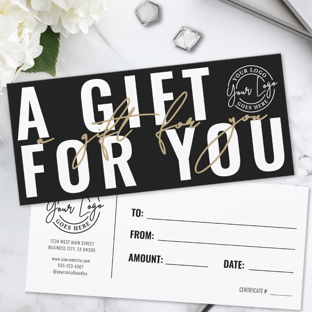 Elegant Black Gold Business Gift Certificate (Logo Modern Black Gold Business Gift Certificate)