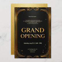 Elegant Black & Gold Business Grand Opening Invite