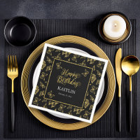 Elegant Black Gold Butterflies Happy Birthday