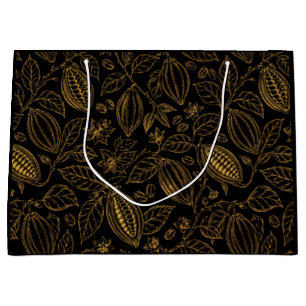 Elegant Black Gold Cacao Flower Fruit Business  Large Gift Bag