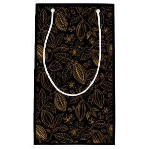 Elegant Black Gold Cacao Flower Fruit Business Small Gift Bag