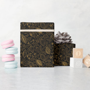 Elegant Black Gold Cacao Flower Fruit Business Wrapping Paper