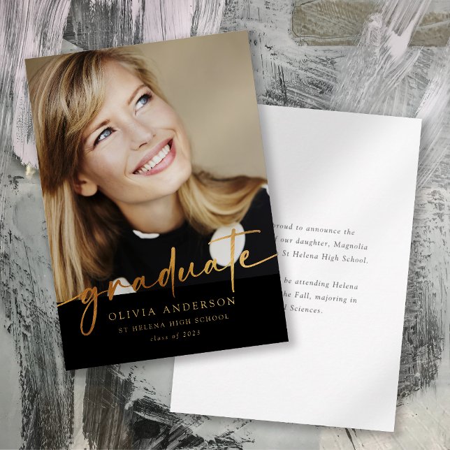Elegant Black Gold Calligraphy Graduation Announcement (Creator Uploaded)