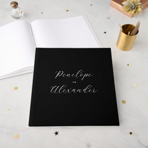 Elegant Black Gold Calligraphy Guest Book