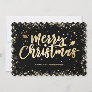 Elegant Black Gold Calligraphy Merry Christmas Holiday Card