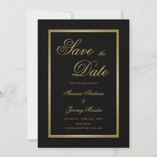 Elegant Black Gold Calligraphy Save the Date Invitation