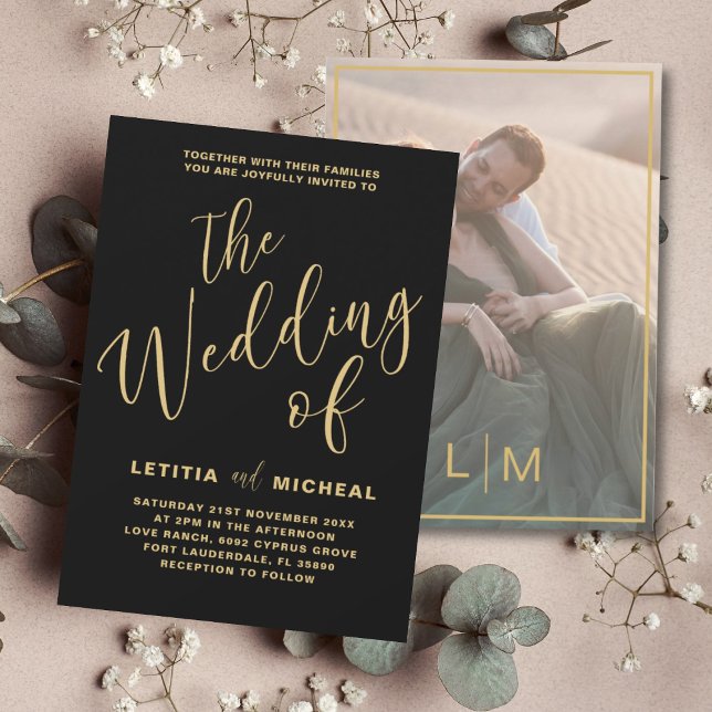 Elegant Black & Gold Calligraphy Wedding  Invitation (Creator Uploaded)