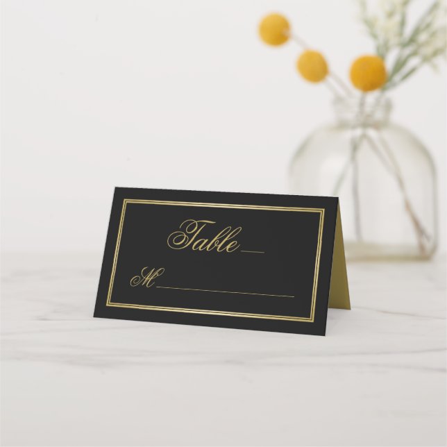Elegant Black Gold Calligtraphy Wedding Place Card (Front)