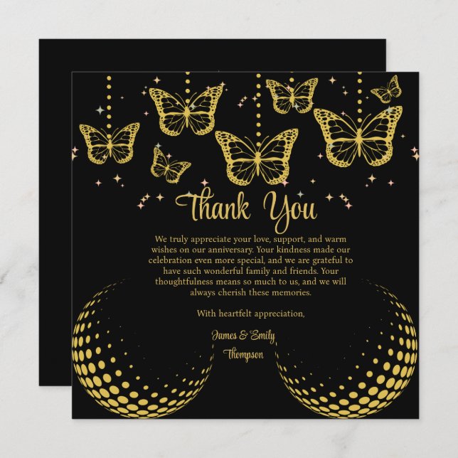 Elegant Black & Gold Card for Wedding Anniversary (Front/Back)