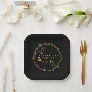 Elegant Black & Gold Celebrating Together & Always Paper Plate