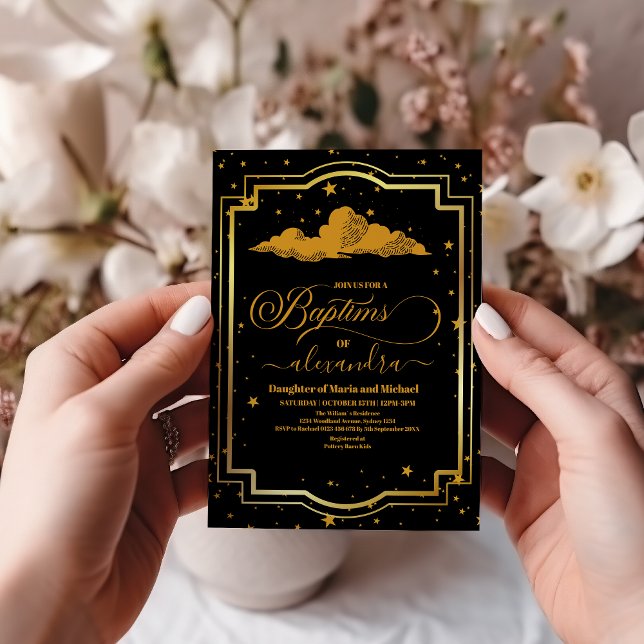  Elegant Black Gold Celestial Baptism Invitation (Creator Uploaded)