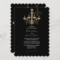 Elegant Black Gold Chandelier Wedding Invitations