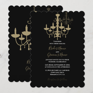Elegant Black Gold Chandelier Wedding Invitations