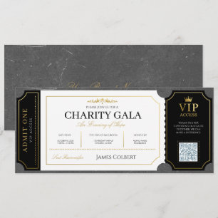Elegant Black Gold Charity Gala Admission Ticket Invitation