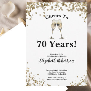 Elegant Black Gold Cheers to 70 Years Birthday Invitation