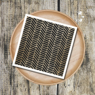 Elegant Black & Gold Chevron Bridal Wedding Napkin