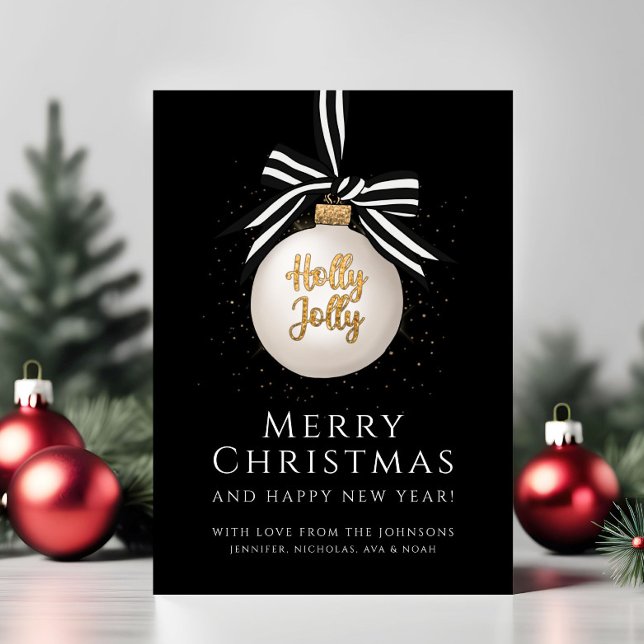 Elegant Black Gold Christmas Bauble Holiday Card (Elegant Black Gold Christmas Bauble Holiday Card)