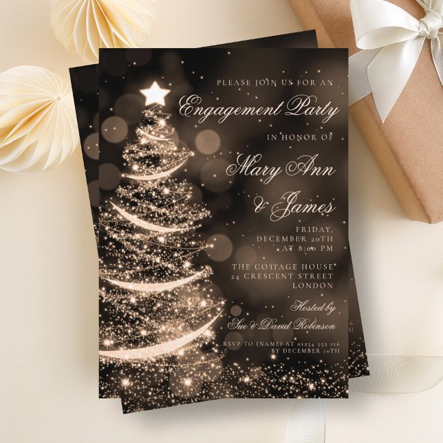 Elegant Black & Gold Christmas Engagement Party Invitation (Elegant Black & Gold Christmas Engagement Party Invitation)