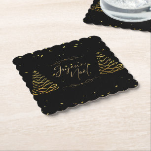 Elegant Black & Gold Christmas Entertaining Paper Coaster