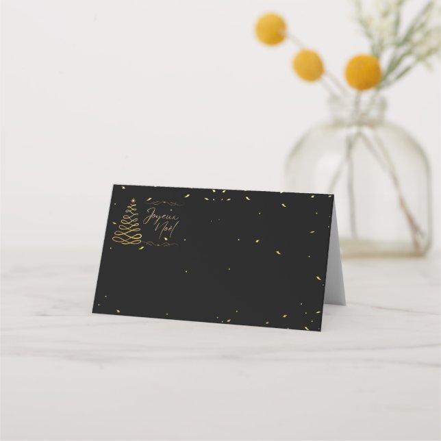Elegant Black & Gold Christmas Entertaining Place Card (Front)