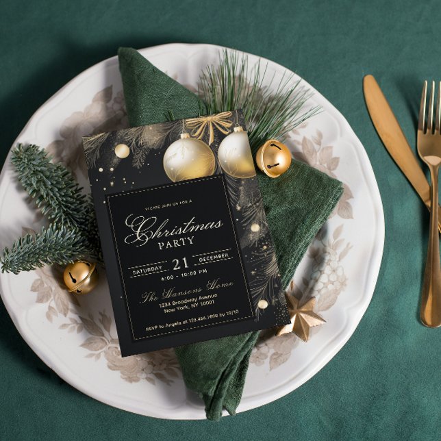 Elegant Black & Gold Christmas Eve Party Invitation (Creator Uploaded)