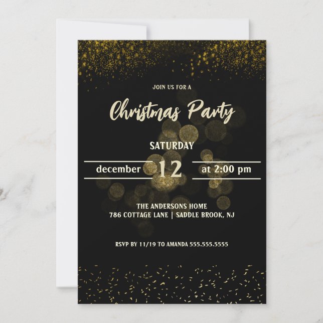 Elegant Black Gold  Christmas Holiday Party Invitation (Front)