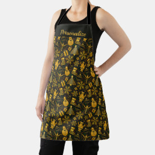 Elegant Black & Gold Christmas Holiday Personalise Apron